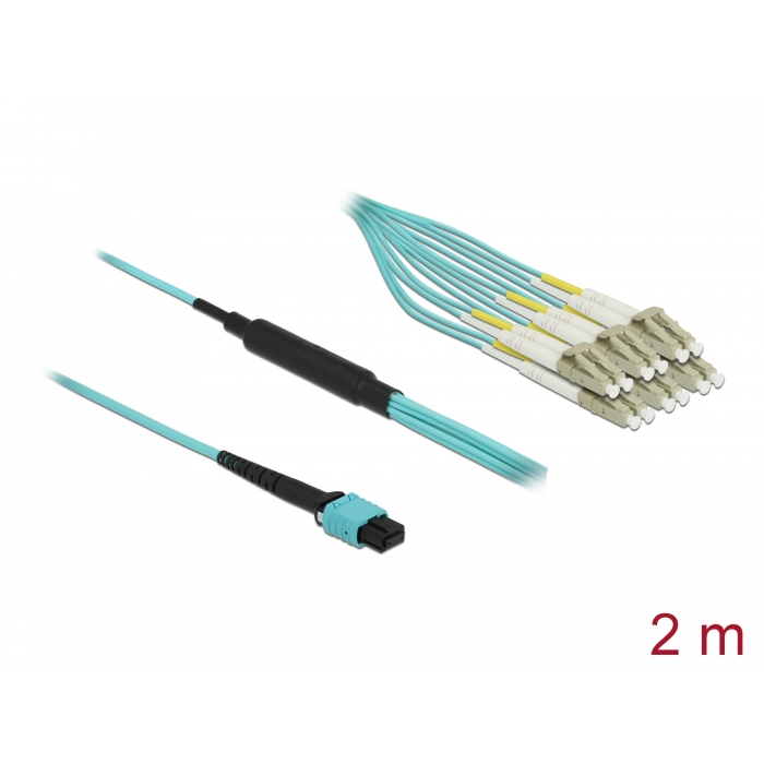 Delock Optikai szálkábel MPO anya - 12 x LC Duplex apa, multi módú OM3, 50/125 m, 2 m hosszú (84872) (84872)