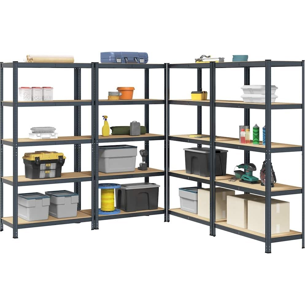 4 db 5-szintes antracitszürke acél és szerelt fa tárolópolc (3307610)