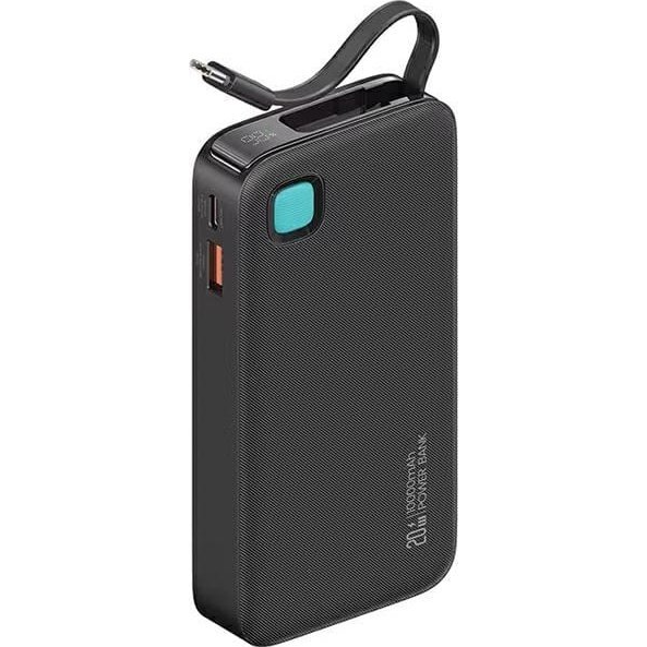 Awei Xy Vésztöltő Usb+Type-C Aljzat 10000 mAh, Led Kijelző + Fix Type-C Kábel, Fekete