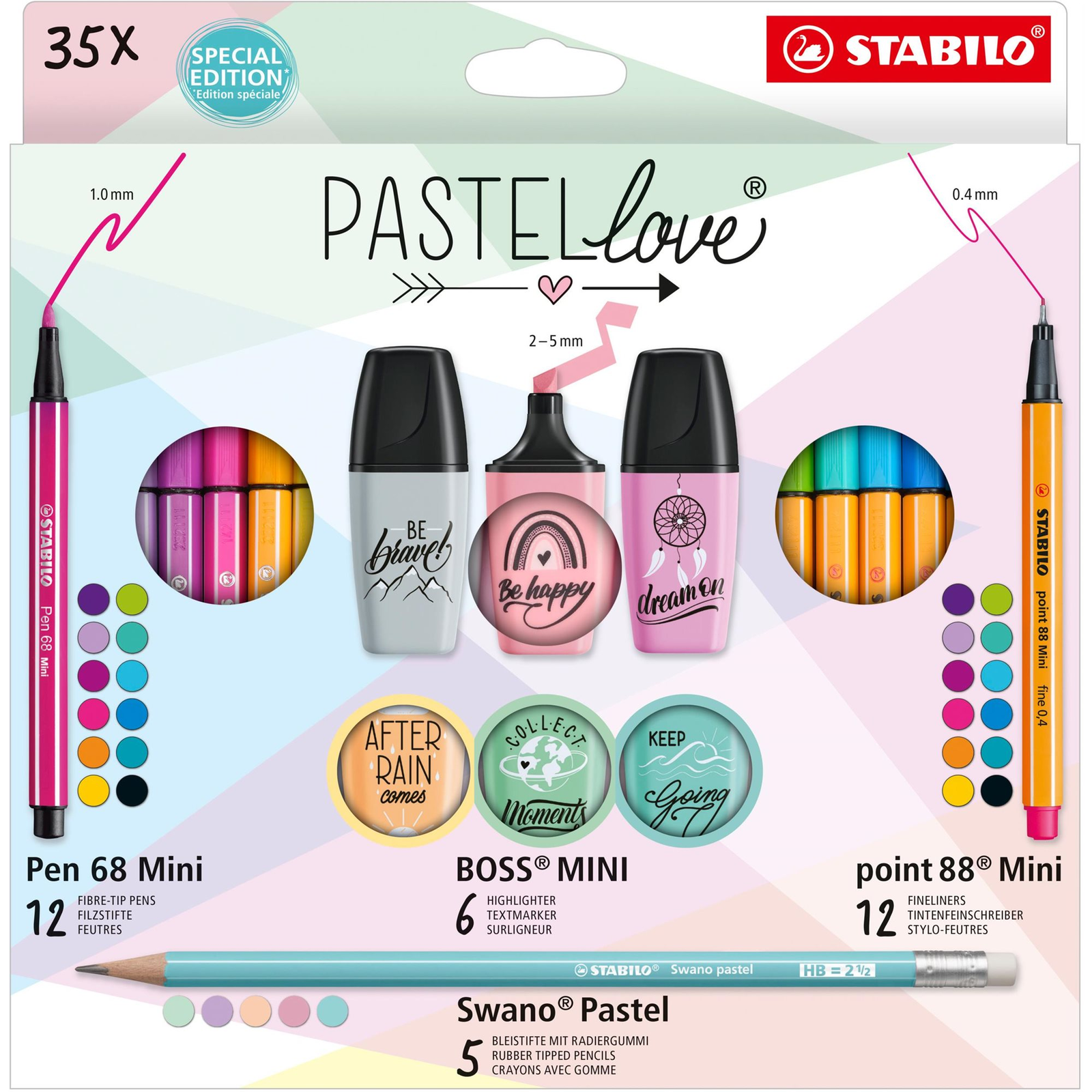 STABILO Pastellove - 35 db - tűfilc, prémium szálas filctoll, szövegkiemelő és grafitceruza (4006381590372)