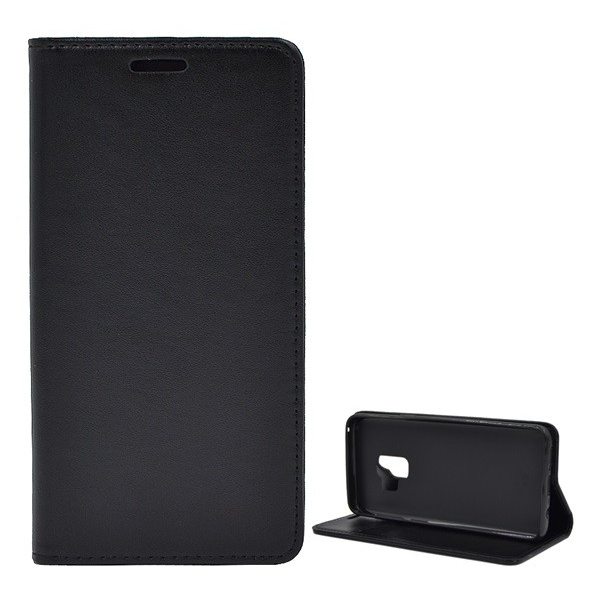 Tok álló, bőr hatású (FLIP, oldalra nyíló, asztali tartó funkció) FEKETE [Samsung Galaxy S9 (SM-G960)] (5996457753185)