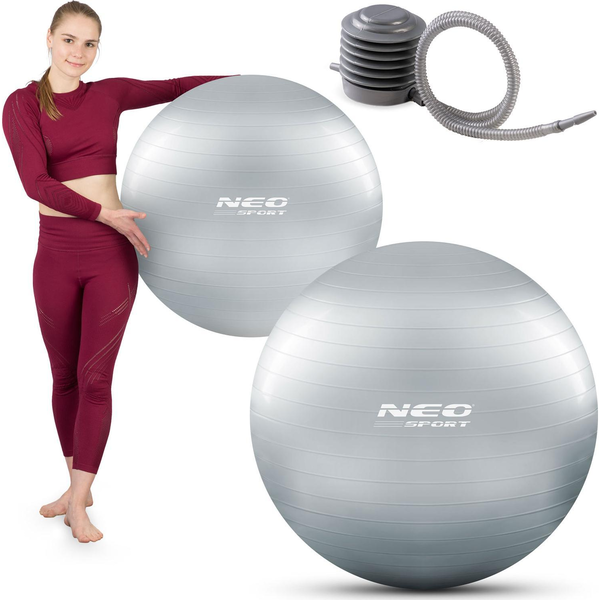 Fitnesz labda, Neo-Sport NS-952, ezüst, 75 cm, pukkanásgátló rendszer, csúszásmentes felület, PVC, pumpával (TE195200)