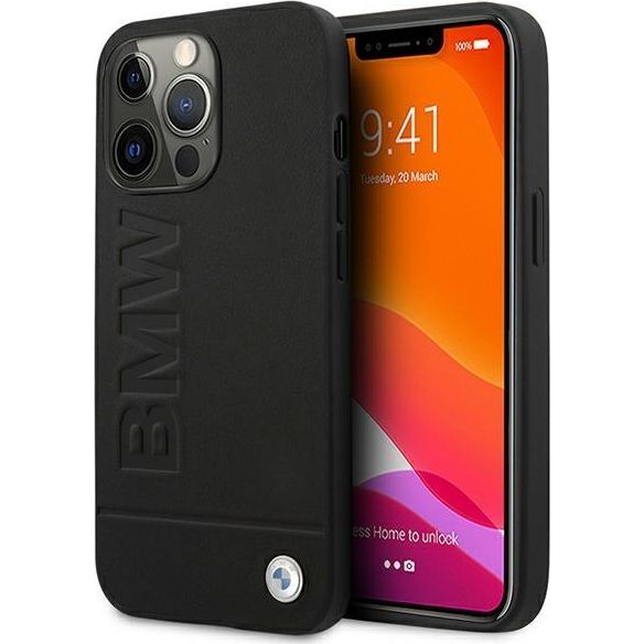 BMW Signature Logo Imprint Apple iPhone 13 Pro Max hátlap tok, fekete (BMW219BLK)