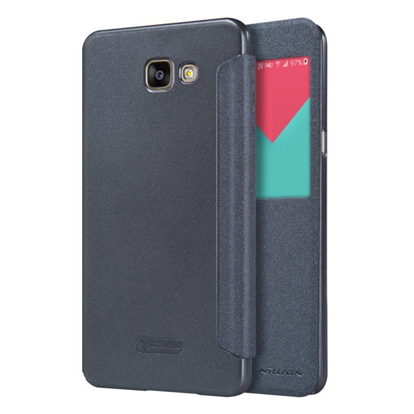 NILLKIN SPARKLE műanyag telefonvédő (mikroszálas bőr hatású FLIP, oldalra nyíló, hívószámkijelzés, S-View Cover) FEKETE [Samsung Galaxy A9 (2016) SM-A910] (5996457621750)