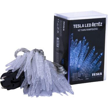 Tesla - karácsonyi fényfüzér Jégcsap, 7 cm, 50LED, 6500K, 5 m + 3 m-es kábel, 230 V, időzítő, IP44 (VO235MIO2)