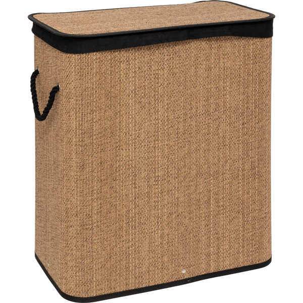 Cesta De Ropa Rectangular 100l Bambú Y Tejido Negro