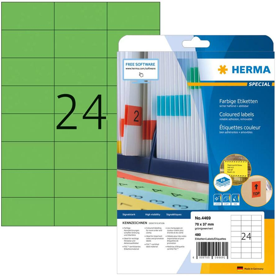 Herma 70x37 mm Címke tintasugaras és lézer nyomtatóhoz (480 címke / csomag) (4469)