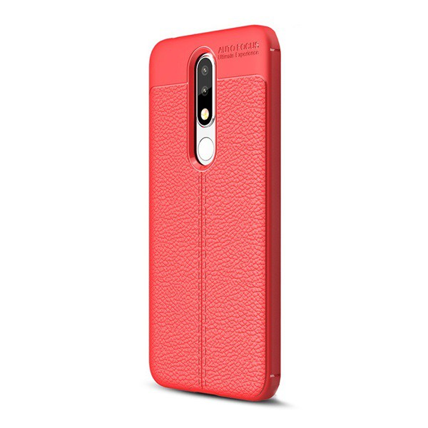 Szilikon telefonvédő (közepesen ütésálló, bőr hatású, varrás minta) PIROS [Nokia 5.1 Plus (Nokia X5)] (5996457802692)