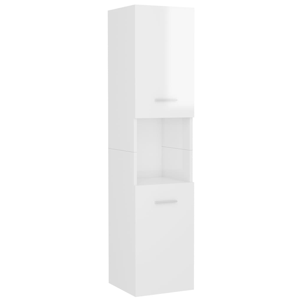 magasfényű fehér forgácslap fürdőszobaszekrény 30 x 30 x 130 cm (805003)