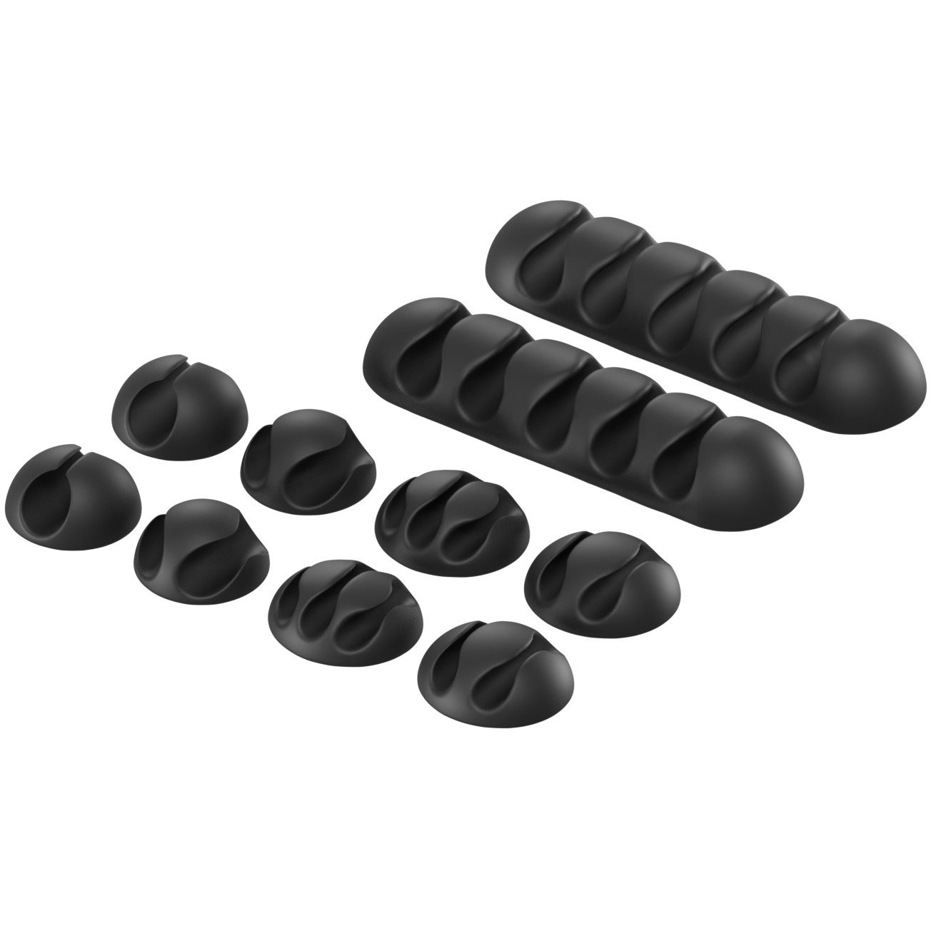 AlzaPower Cable Clips Mix, 10 db, fekete (APW-COGBMIX10B)
