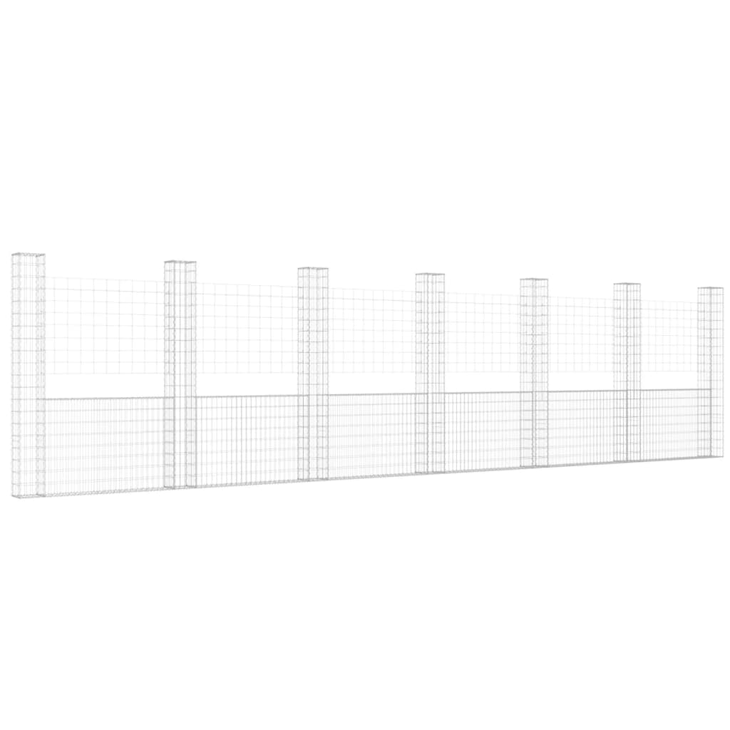 U-alakú vas gabionkosár 7 oszloppal 740 x 20 x 200 cm (151294)