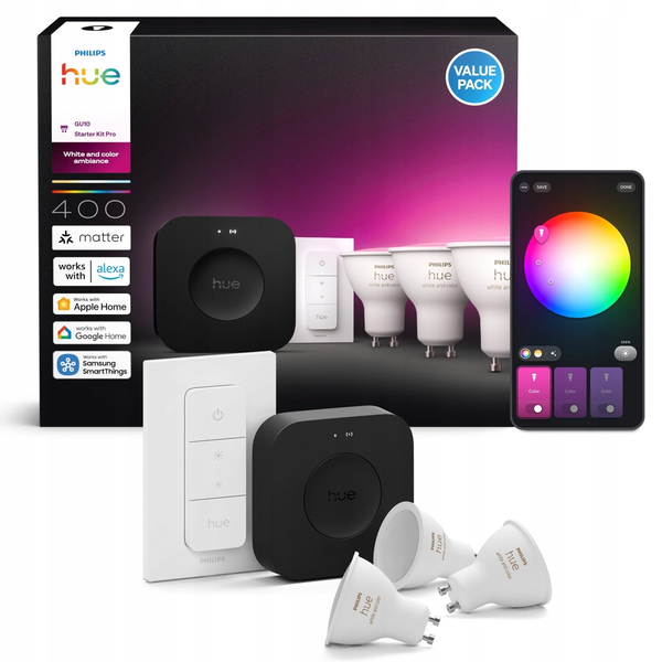 3x LED žárovka GU10 4.2W 400lm RGB SMART + Bridge PRO + dálkový ovladač +
