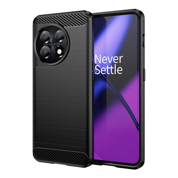 Szilikon telefonvédő (ütésállóság, légpárnás sarok, szálcsiszolt, karbon minta) FEKETE OnePlus 11 5G "Gigapack csomagolás" (GP-136870)