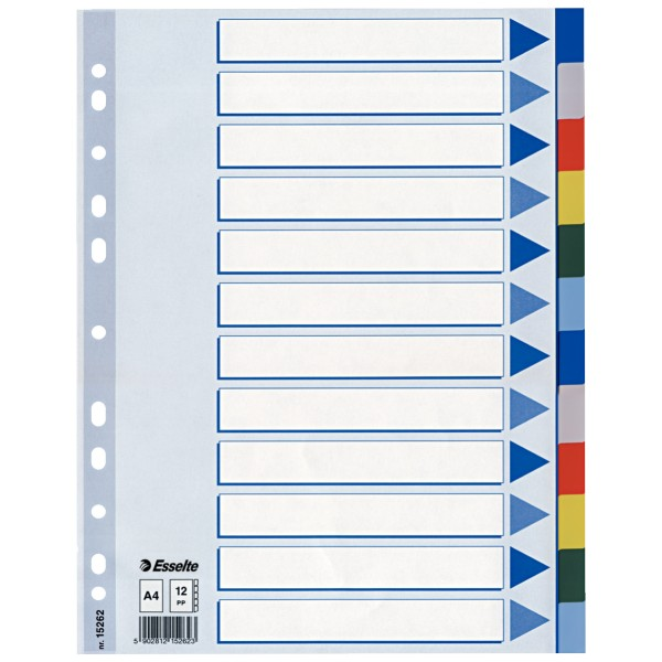 Esselte 15262 Tab-Register Leerer Registerindex Polypropylen (PP) Mehrfarbig
