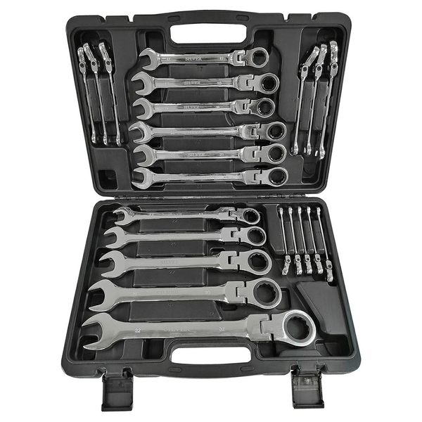 Комплект 22 комбинирани ключове, SilverTools, с тресчотка, 6-33 мм, хром-ванадий