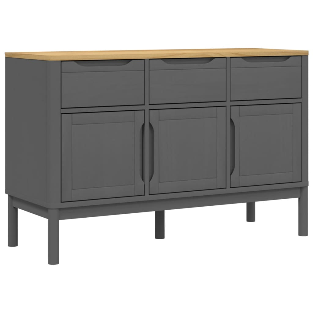 FLORO szürke tömör fenyőfa tálalószekrény 114 x 43 x 74 cm (374025)