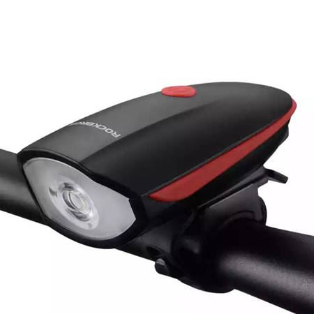 Велосипедна лампа със звънец Rockbros 7588, LED, 1200 mAh, 250lm, USB зареждане, Функция фенер, IPX5, Черен/Червен