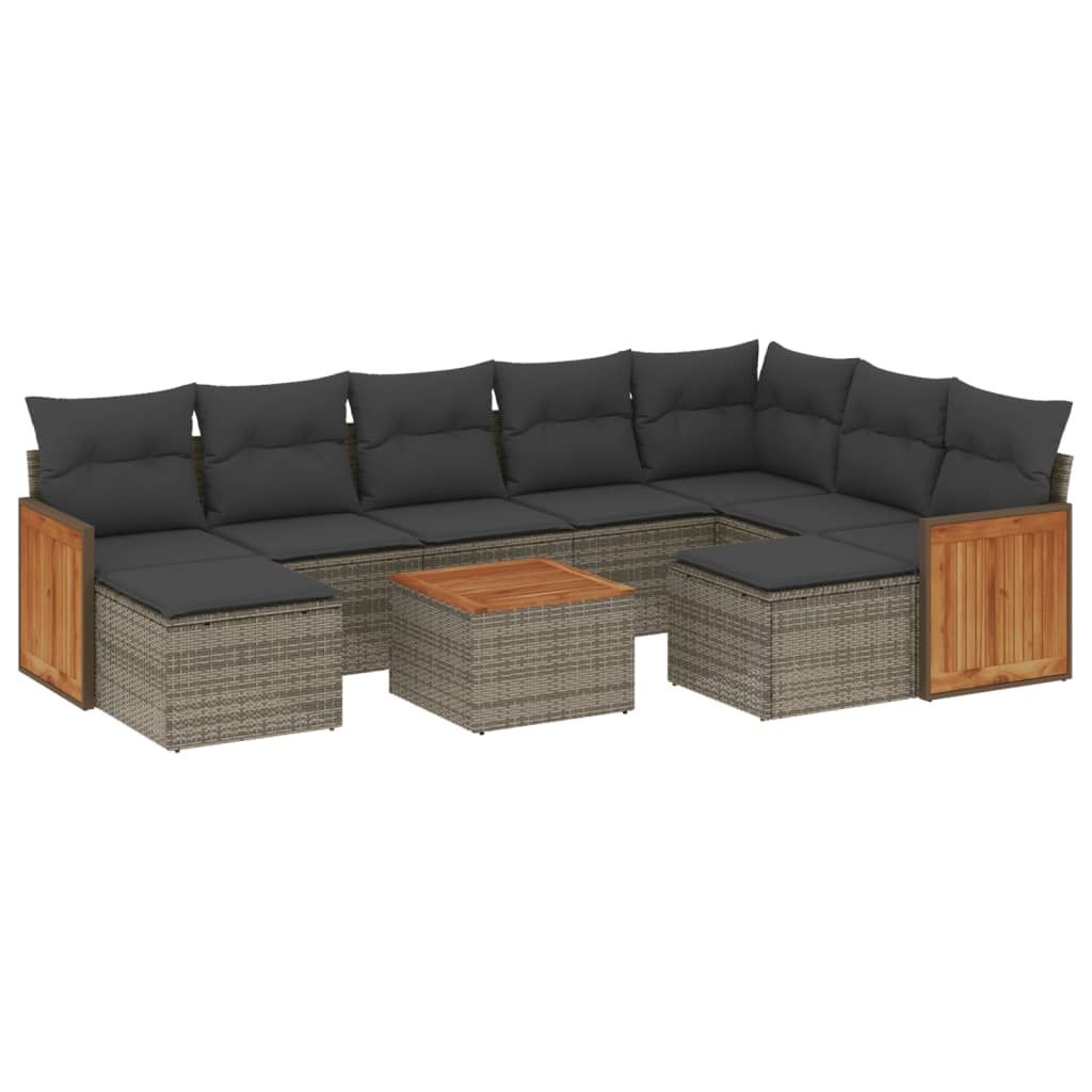 10 részes szürke polyrattan kerti ülőgarnitúra párnákkal (3260632)