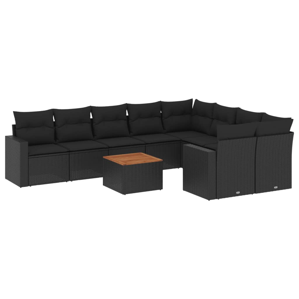 10 részes fekete polyrattan kerti ülőgarnitúra párnákkal (3224277)