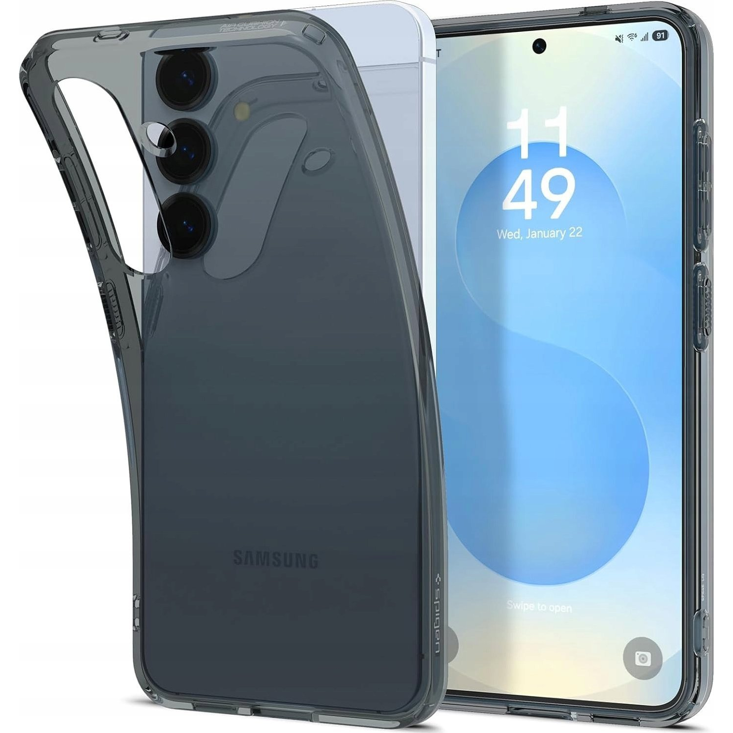 Samsung S25 Plus Spigen Liquid Crystal Szilikon Telefonvédő Ütésállóság, Légpárnás Sarok, Sötétszürke (ACS08975)
