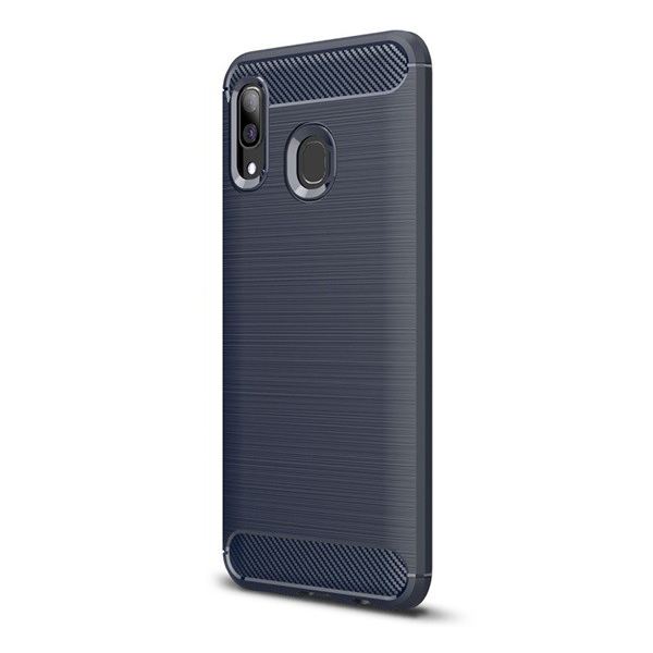 Szilikon telefonvédő (közepesen ütésálló, légpárnás sarok, szálcsiszolt, karbon minta) SÖTÉTKÉK [Samsung Galaxy A30 (SM-A305F)] (5996457868759)