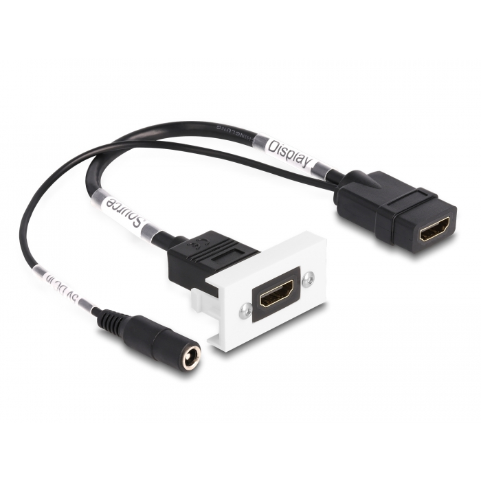 Delock Easy 45 HDMI 4K 60 Hz modul DC töltéssel 2,1 x 5,5 mm és rövid kábel, 22,5 x 45 mm (81384) (81384)