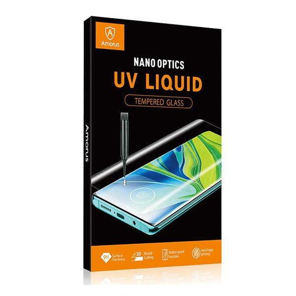 AMORUS UV LIQUID képernyővédő üveg (3D full cover, íves, karcálló, 0.3mm, 9H + UV lámpa) ÁTLÁTSZÓ [Xiaomi Mi Note 10 Lite]