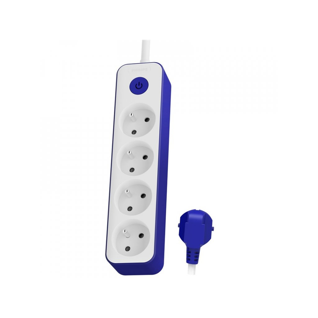 Philips CHP2145U/60 Túlfeszültség védő elosztó 4 aljzatos 1.5m - Fehér/Kék (PHIL-CHP2145U/60)