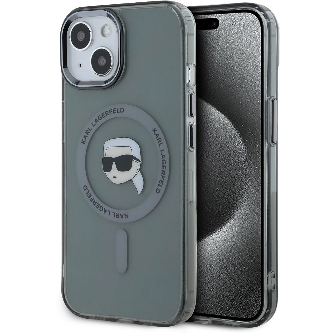 Karl Lagerfeld IML Karl Head Metal Frame MagSafe iPhone 15 Pro Black tok (KLHMP15LHLSKIK)