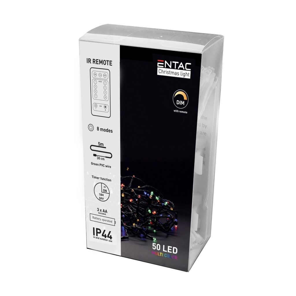 Entac Christmas IP44 50 LED fényfüzér Multicolor 4m távirányítóval (ECL-IR-50MC) (ECL-IR-50MC)