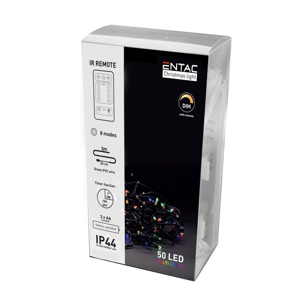 Entac Christmas IP44 50 LED fényfüzér Multicolor 4m távirányítóval (ECL-IR-50MC)