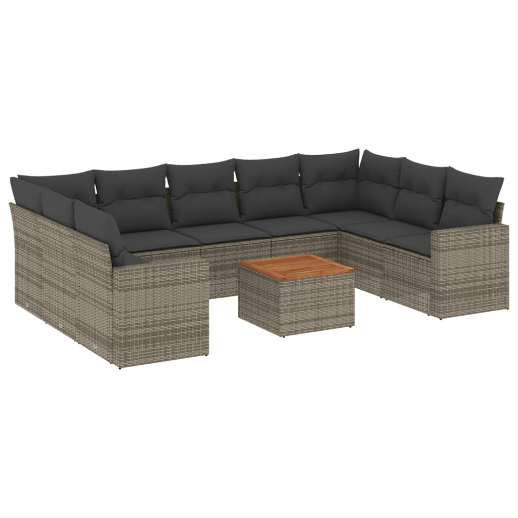 10 részes szürke polyrattan kerti ülőgarnitúra párnákkal (3256599)