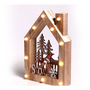 IRIS Karácsonyi ház alakú Télapó-rénszarvas mintás/20x30x5,5cm/meleg fehér LED-es fa fénydekoráció  (309-01)