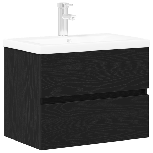 Mosdószekrény beépített mosdóval Fekete tölgy Mérnöki fa, Mosdószekrény Fekete tölgy 60x38,5x45 cm Mérnöki fa