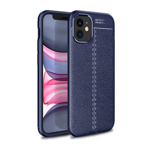 Szilikon telefonvédő (közepesen ütésálló, bőr hatású, varrás minta) SÖTÉTKÉK [Apple iPhone 12 mini] (5996457999163)