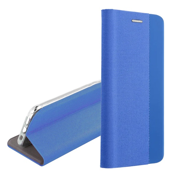 Tok álló, bőr hatású (FLIP, oldalra nyíló, asztali tartó, textil minta) VILÁGOSKÉK Samsung Galaxy A20e (SM-A202F) "Gigapack csomagolás" (GP-96370)