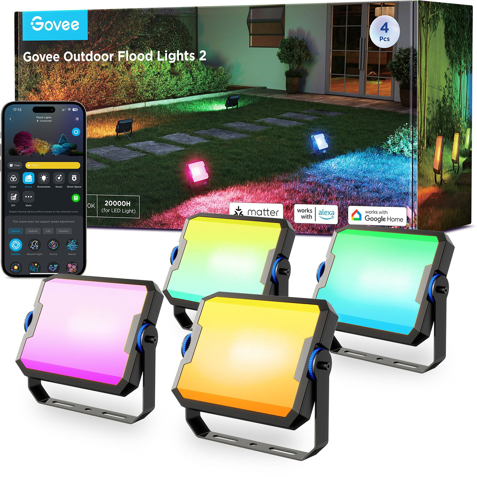 Govee Flood Lights 2 kültéri SMART LED, 4 db (H8057C11)