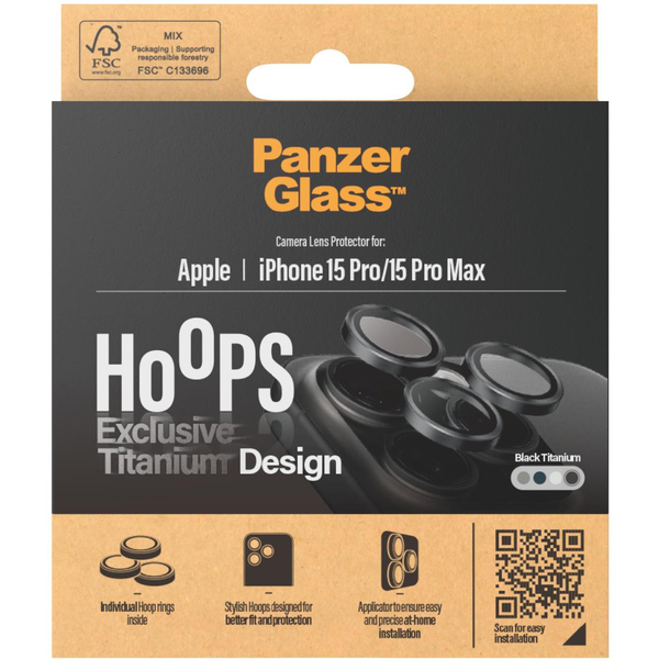 PanzerGlass HoOps Apple iPhone 16 Pro/15 Pro/16 Pro Max/15 Pro Max kamera védő gyűrű - fekete titán