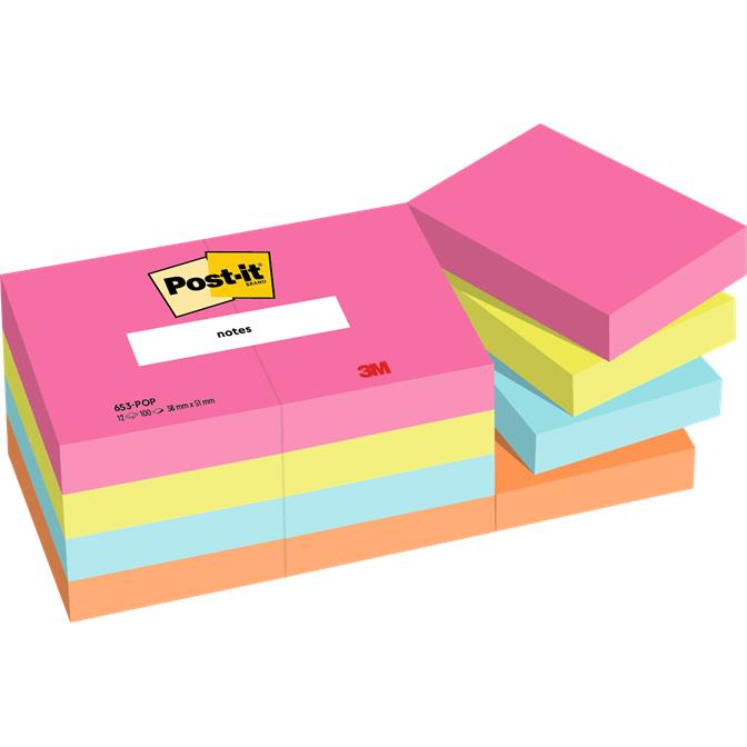 3M POST-IT Öntapadó jegyzettömb, 38x51 mm, 12x100 lap, 