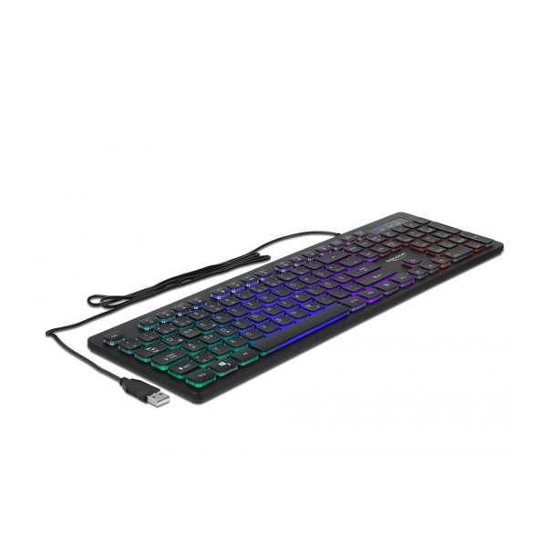 Klávesnica USB drôtová 1,5m čierna RGB podsvietenie Delock 12625