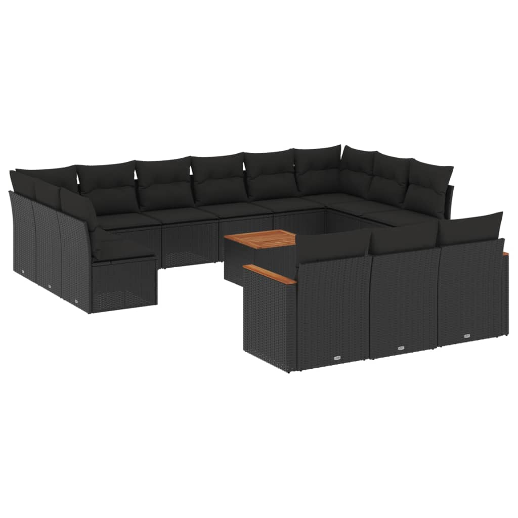 14 részes fekete polyrattan kerti ülőgarnitúra párnákkal (3258863)