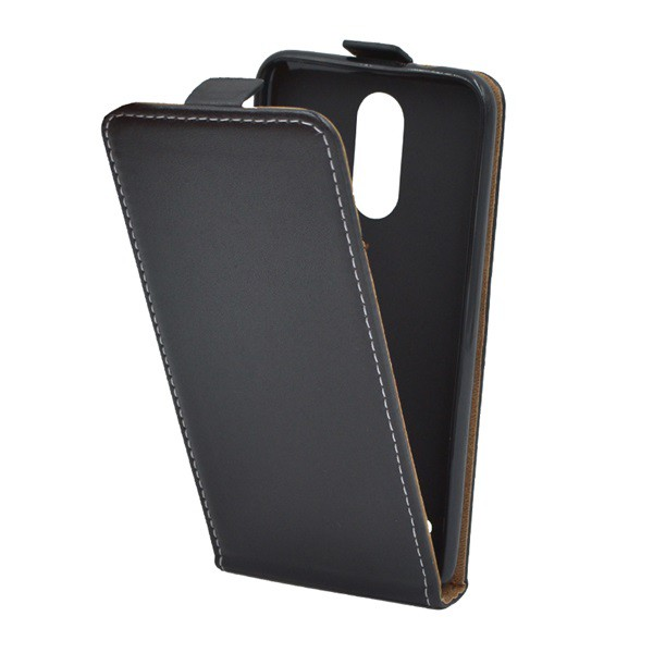 Tok álló, bőr hatású (FLIP, lefelé nyíló, szilikon tartó) FEKETE [LG K9 K350 (K8 2018)] (5996457777457)