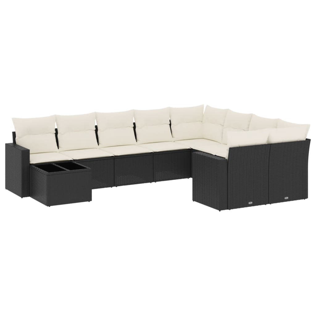 10 részes fekete polyrattan kerti ülőgarnitúra párnákkal (3251793)