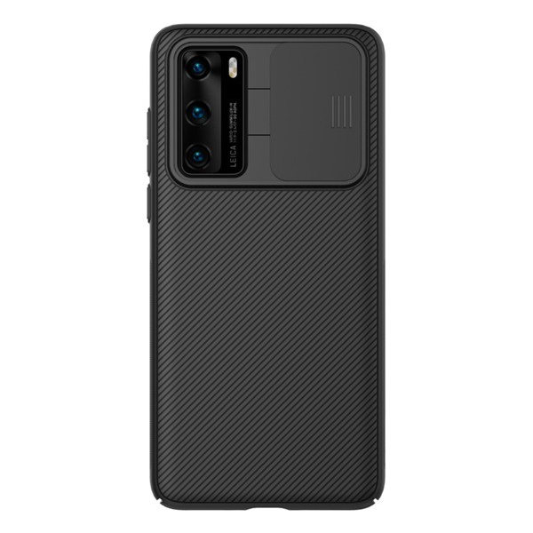 NILLKIN CAMSHIELD műanyag telefonvédő (szilikon keret, közepesen ütésálló, kamera védelem, csíkos) FEKETE [Huawei P40] (5996457953561)