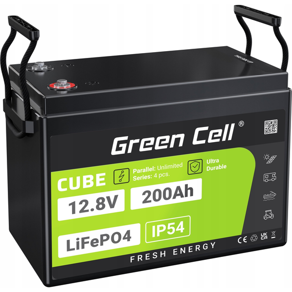 Green Cell CUBE LiFePO4 Speciális akku LiFePo tömb Csavaros érintkező Lítiumion 12.8 V 200 Ah