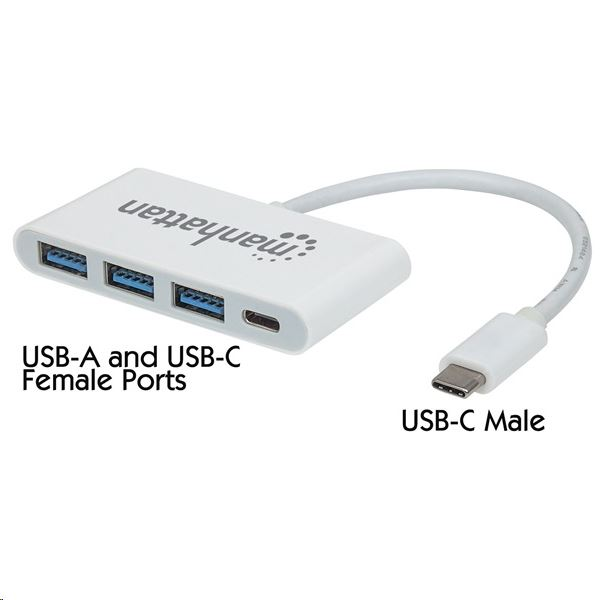Manhattan Type-C ->  3db USB 3.0 + 1 db USB Type-C, Power Delivery fehér (163552)