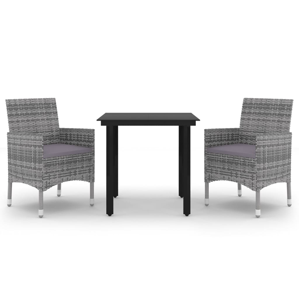 Комплект градински мебели vidaXL, 3 части, Полиратан и стъкло, 80 x 80 x 74 см