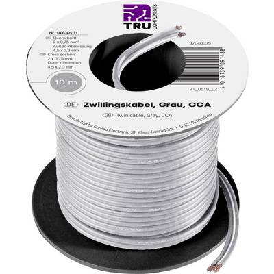 Litze huzal 2 x 0,75 mm2, szürke, TRU COMPONENTS 93030c503 10 m