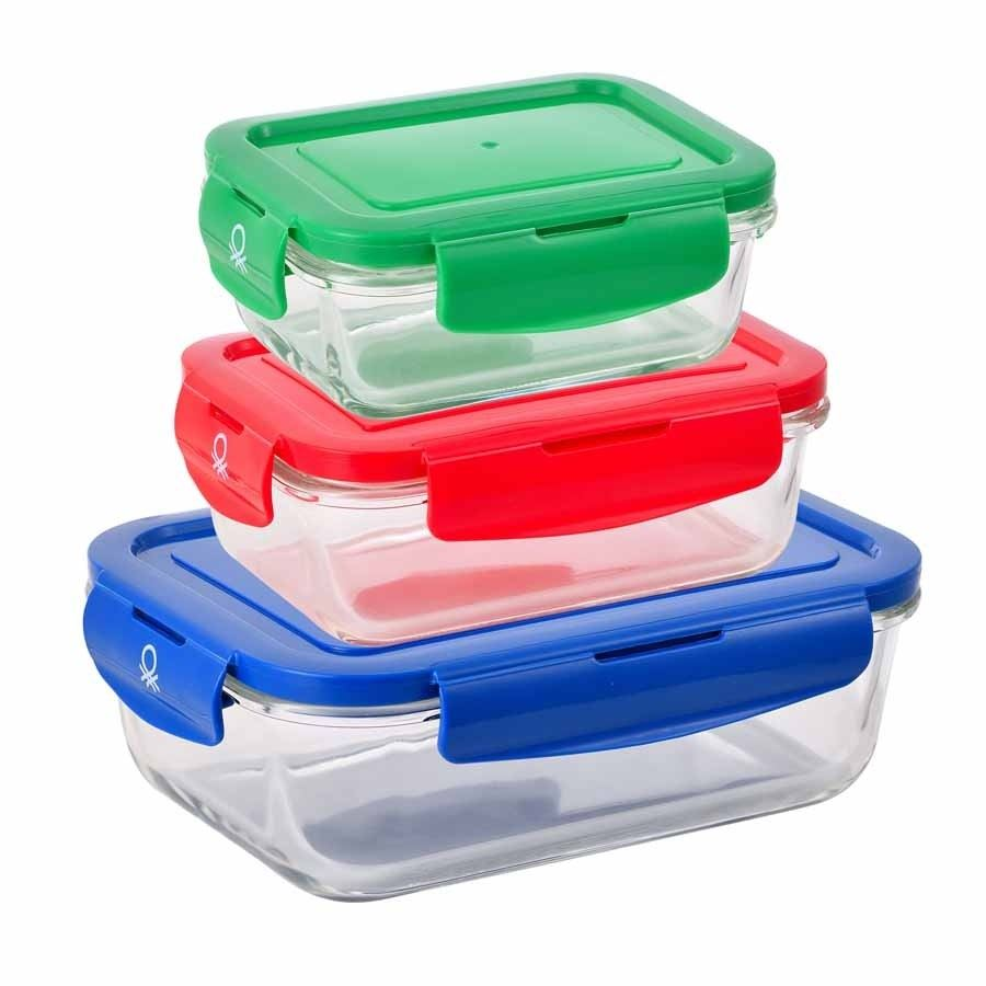 Benetton BE-0701-MT boroszilikát tároló edények fedővel 3db (BE-0701-MT)