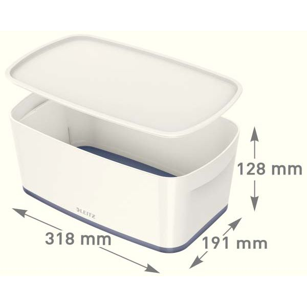 Tároló doboz, fedővel, kicsi, LEITZ "MyBox", fehér-szürke (52291001)